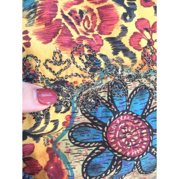 Coldwater Creek Cotton Embroidered Beaded Jacket Women PS Small Orange Patchwork - Picture 7 of 10